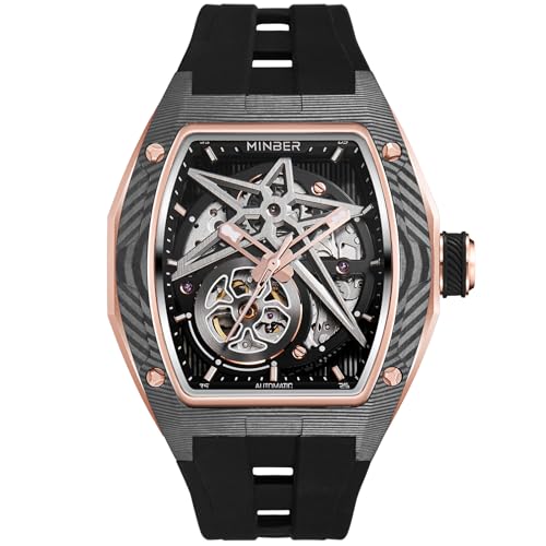 Skeleton Automatic Watch, 43mm Dial with Luminous Hands, Self Winding Watch, 3 ATM Waterproof, Business Casual Sporty Design Men's Watch, with Rubber Strap