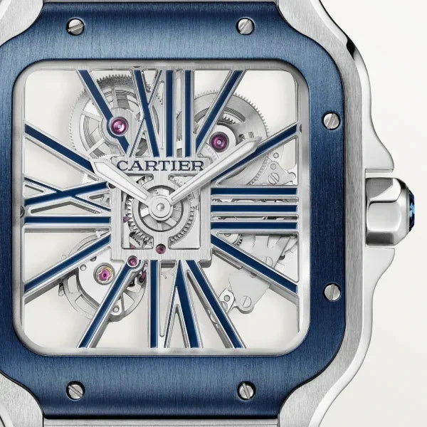 Cartier Santos Large Model Blue Skeleton Watch W2SA0009