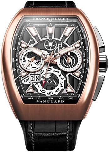 Vanguard Mens 18K Rose Gold Automatic Date Chronograph Black Face Black Rubber Strap Watch V 45 CC GD SQT 5NBR. NR-Replica