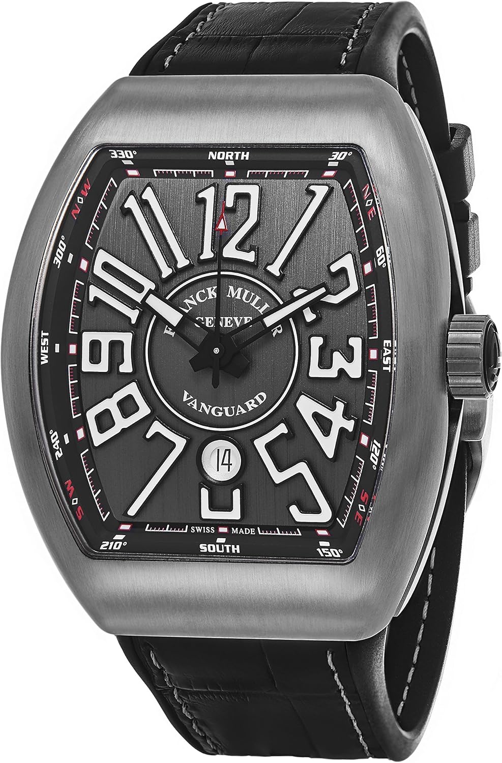 Vanguard Mens Automatic Date Black Face Black Rubber/Leather Strap Watch V 45 SC DT TT BR.NR.NR